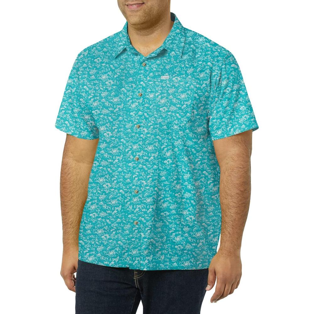 imageColumbia Mens Super Slack Tide Camp Shirt Short SleeveBright Aqua Gamefish Print