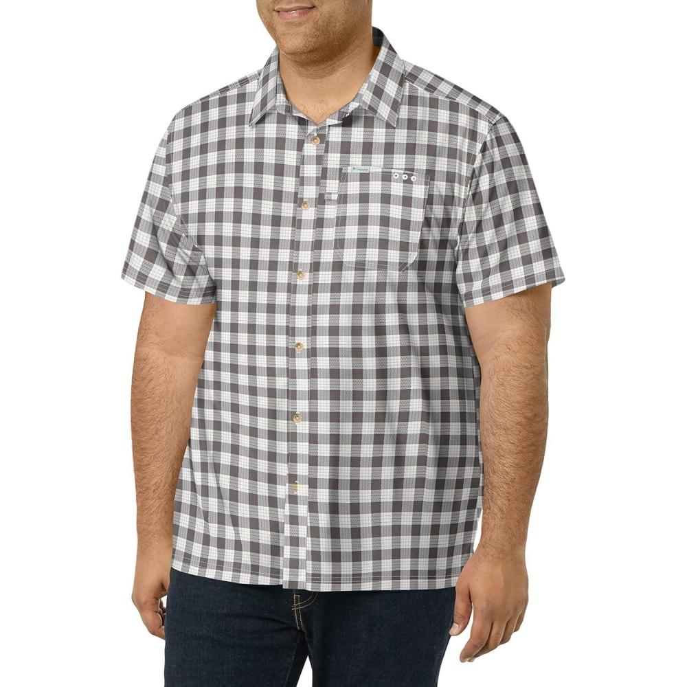 imageColumbia Mens Super Slack Tide Camp Shirt Short SleeveCity Grey Palaka Plaid