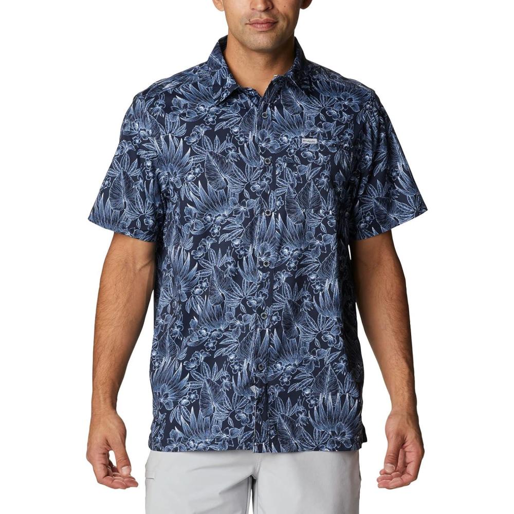 imageColumbia Mens Super Slack Tide Camp Shirt Short SleeveCollegiate Navy Tropic Pen Print