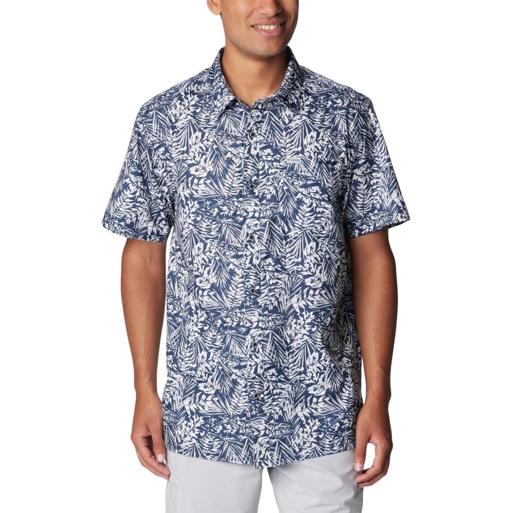 imageColumbia Mens Super Slack Tide Camp Shirt Short SleeveCollegiate Navy Tunado Tonal