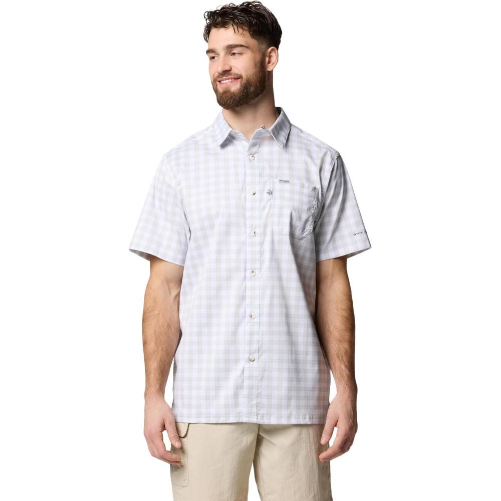 imageColumbia Mens Super Slack Tide Camp Shirt Short SleeveCool Grey Palaka Grid