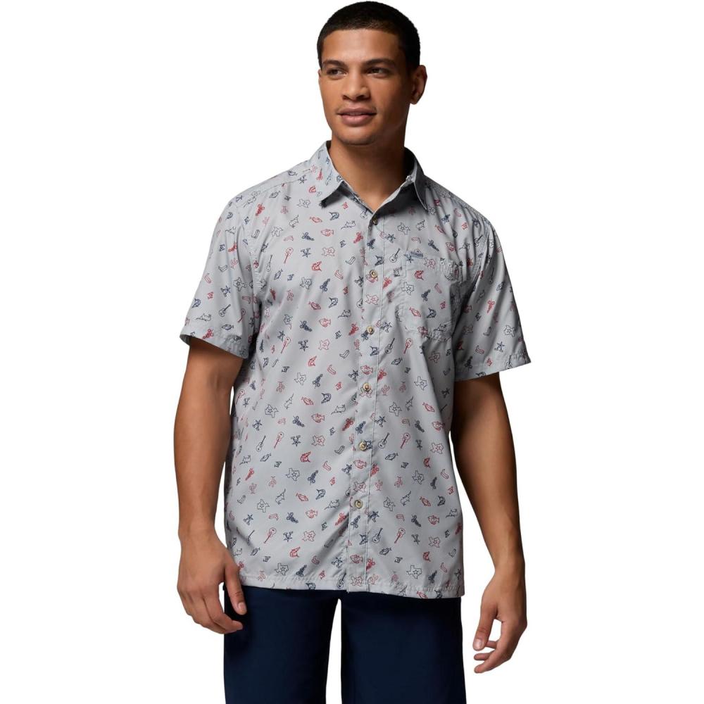 imageColumbia Mens Super Slack Tide Camp Shirt Short SleeveCool Grey Take Me to Texas