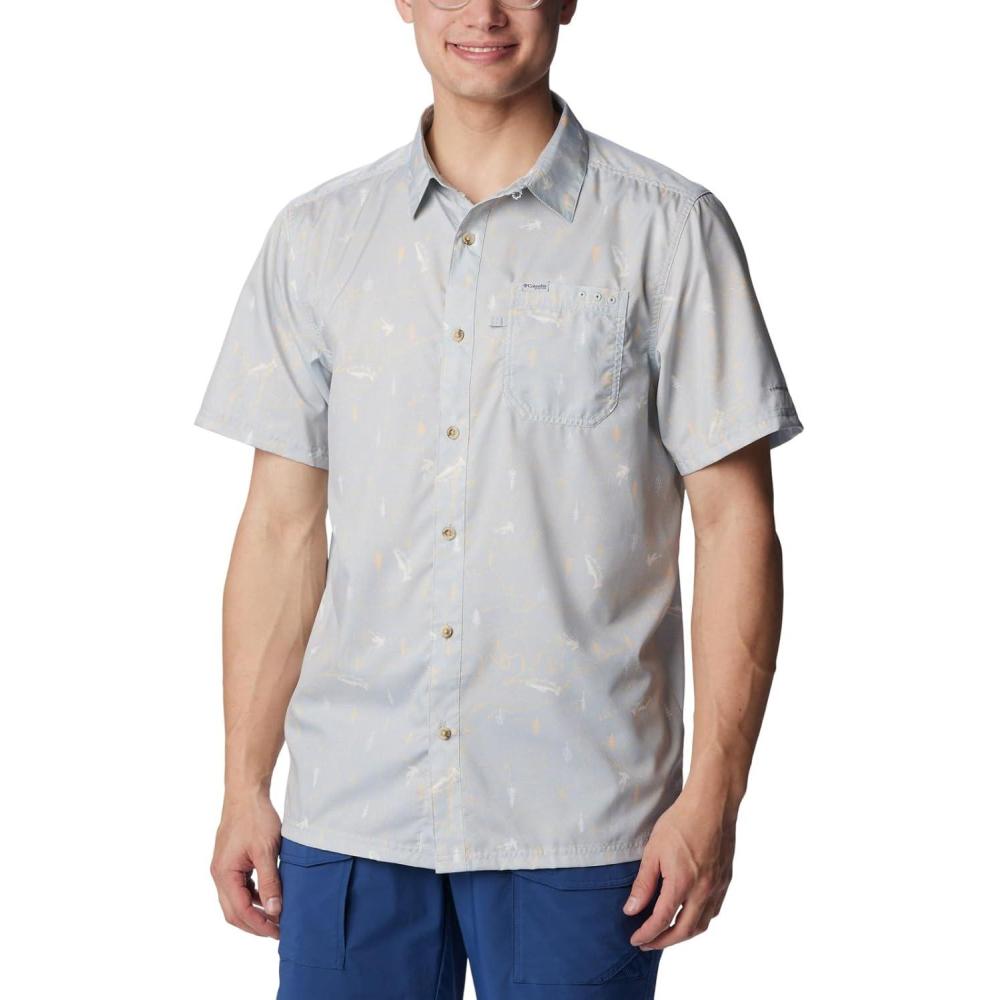 imageColumbia Mens Super Slack Tide Camp Shirt Short SleeveCool Grey Trout N About Print