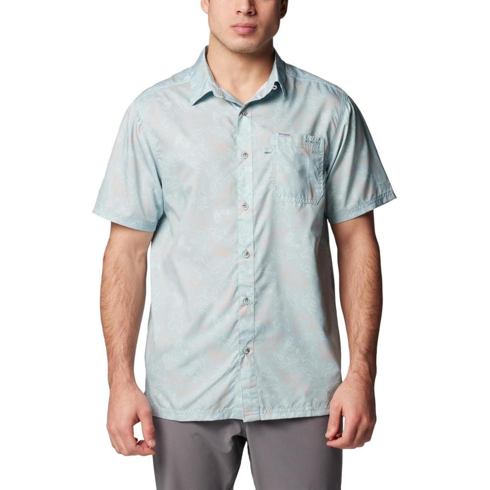 imageColumbia Mens Super Slack Tide Camp Shirt Short SleeveCrushed Blue Casted N Blasted