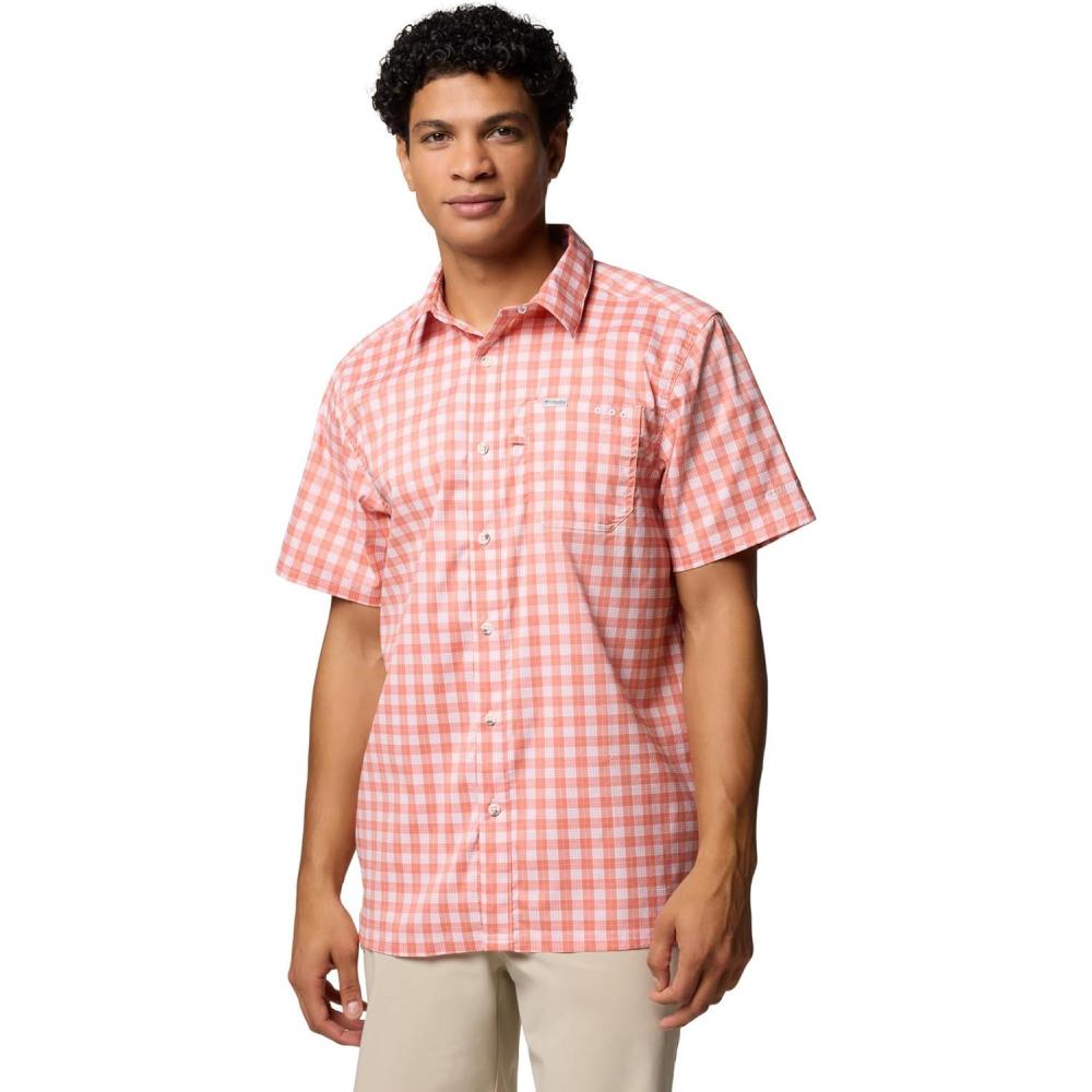 imageColumbia Mens Super Slack Tide Camp Shirt Short SleeveFaded Peach Palaka Grid