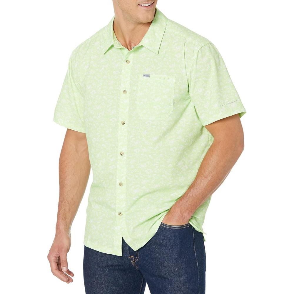 imageColumbia Mens Super Slack Tide Camp Shirt Short SleeveJade Lime Gamefish Print