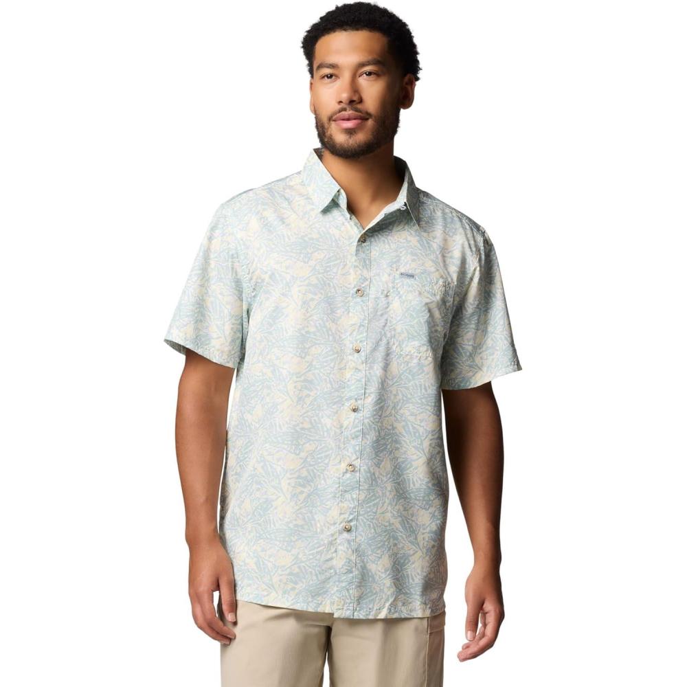 imageColumbia Mens Super Slack Tide Camp Shirt Short SleeveLemon Wash Marlin Palms