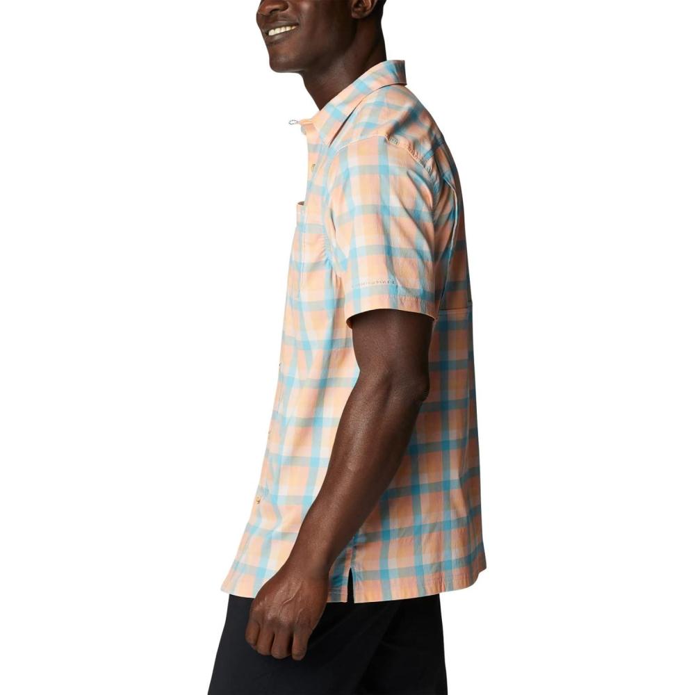 imageColumbia Mens Super Slack Tide Camp Shirt Short SleeveLight Coral Mid Gingham