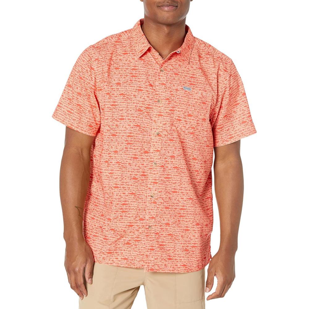 imageColumbia Mens Super Slack Tide Camp Shirt Short SleeveLight Coral Tallyfish