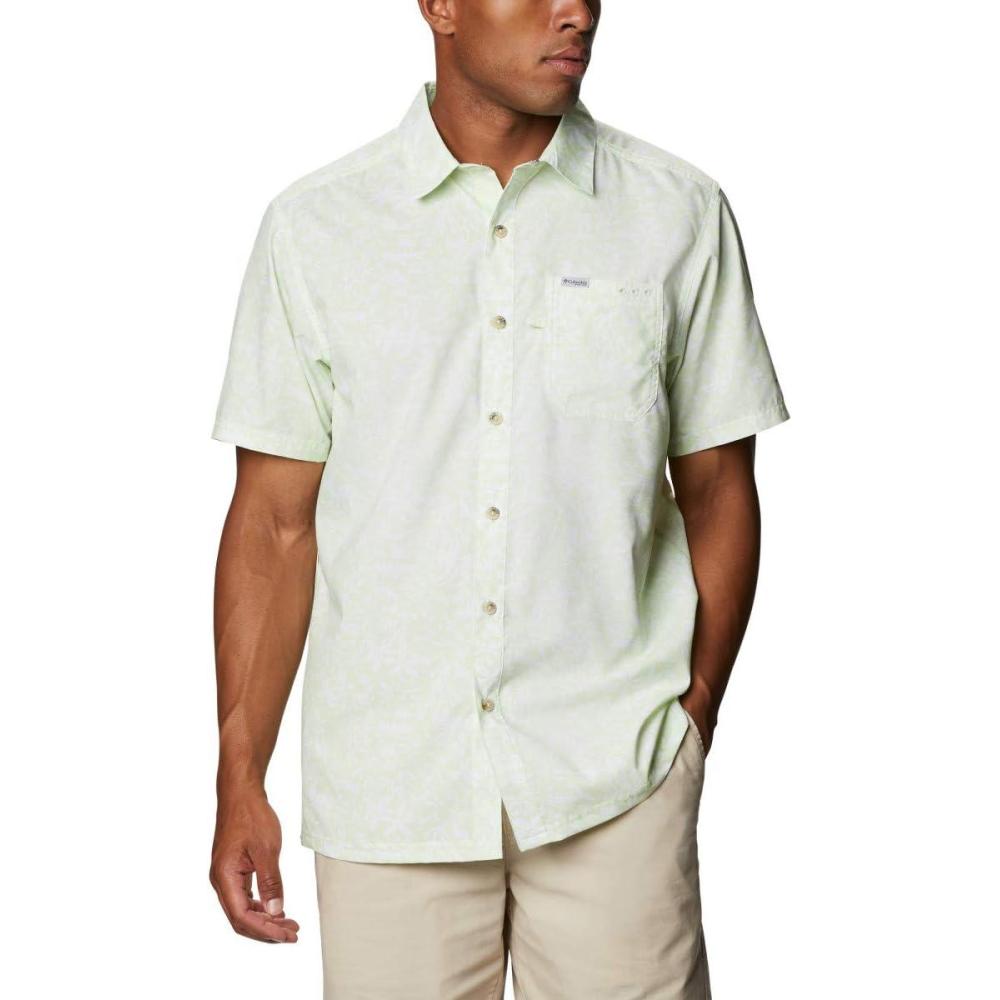 imageColumbia Mens Super Slack Tide Camp Shirt Short SleeveLight Lime Kona Print