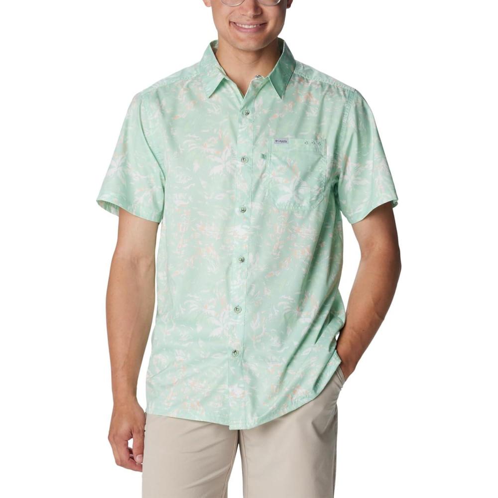 imageColumbia Mens Super Slack Tide Camp Shirt Short SleeveNew Mint Kona Kraze