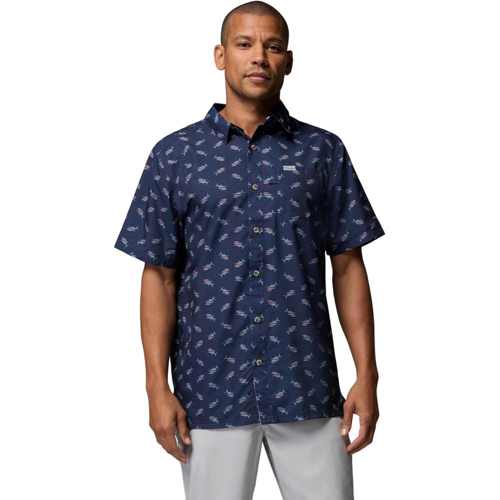 imageColumbia Mens Super Slack Tide Camp Shirt Short SleeveNocturnal Bluefin Pride