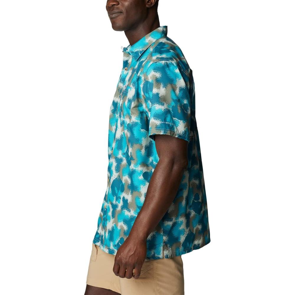 imageColumbia Mens Super Slack Tide Camp Shirt Short SleeveOcean Teal Bass Camo