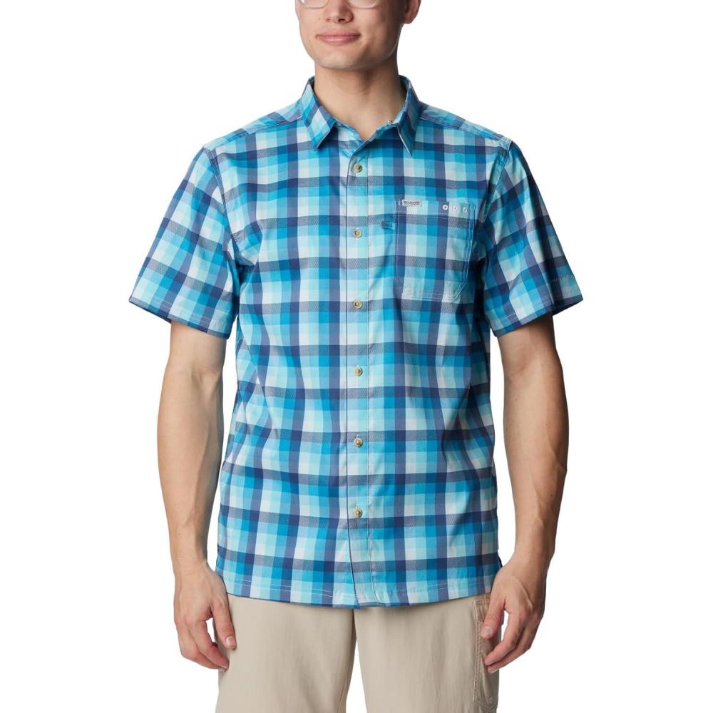 imageColumbia Mens Super Slack Tide Camp Shirt Short SleevePool Mid Gingham