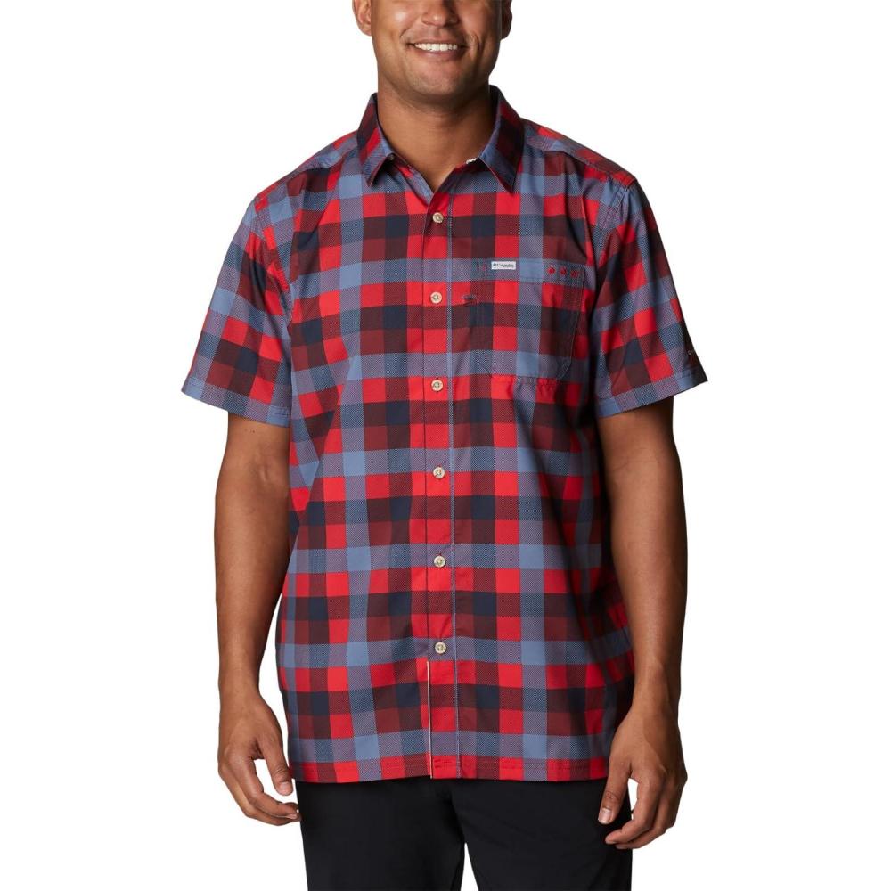 imageColumbia Mens Super Slack Tide Camp Shirt Short SleeveRed Jasper Multi Gingham