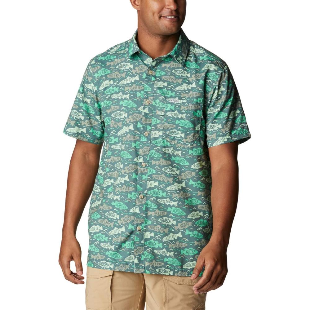imageColumbia Mens Super Slack Tide Camp Shirt Short SleeveSafari Fishfinder Print