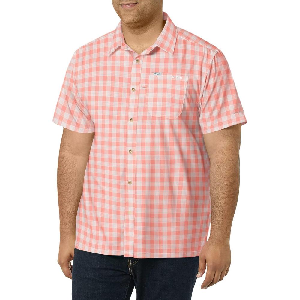 imageColumbia Mens Super Slack Tide Camp Shirt Short SleeveSorbet Palaka Plaid