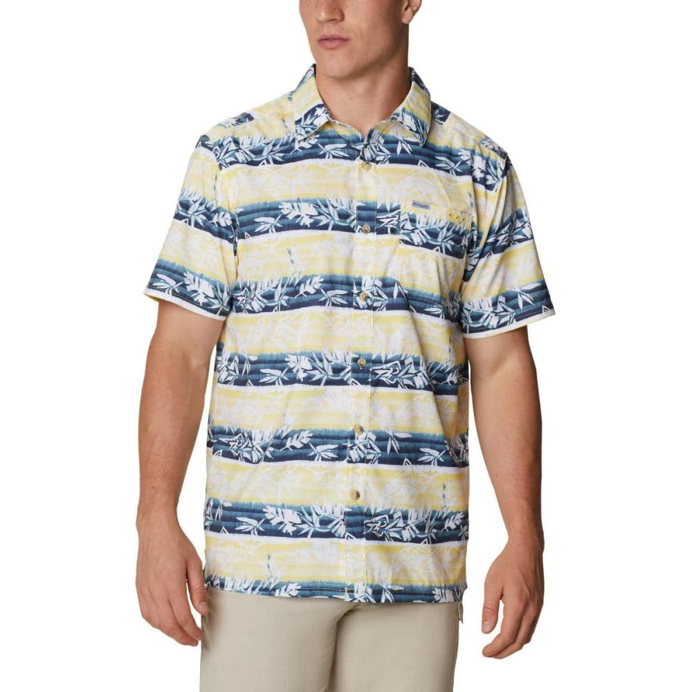 imageColumbia Mens Super Slack Tide Camp Shirt Short SleeveSun Glow Ombre Fish Stripe