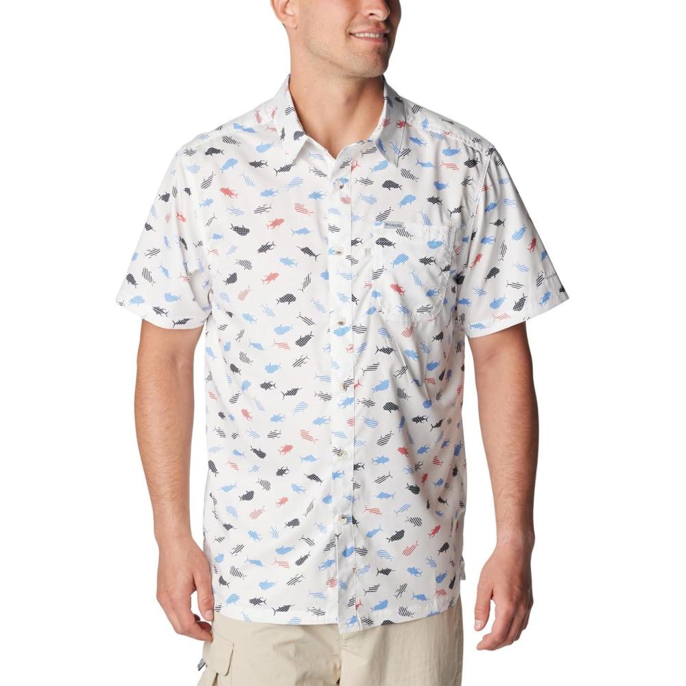 imageColumbia Mens Super Slack Tide Camp Shirt Short SleeveWhite Stars N Stripes