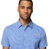 Columbia Men’s PFG Harbor Peak Short Sleeve Shirt(Vivid Blue Gingham)