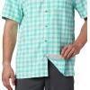 Columbia Men’s Super Slack Tide Camp Shirt Short Sleeve(Bright Aqua Palaka Plaid)