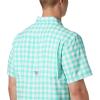Columbia Men’s Super Slack Tide Camp Shirt Short Sleeve(Bright Aqua Palaka Plaid)