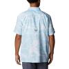 Columbia Men’s Super Slack Tide Camp Shirt Short Sleeve(Spring Blue Hula Fish Print)