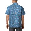 Columbia Men’s Super Slack Tide Camp Shirt Short Sleeve(Vivid Blue Tribal Fish Print)