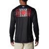 Columbia Men’s Terminal Tackle PFG Fish Flag Long Sleeve(Black/Bright Red Can Fish)