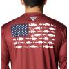 Columbia Men’s Terminal Tackle PFG Fish Flag Long Sleeve(Red Jasper/White Bass Lures)