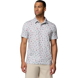 Columbia Mens PFG Super Slack Tide II Stretch Polo(Cool Grey Take Me to Texas)