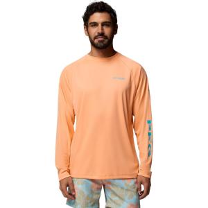 Columbia Men’s PFG Terminal Tackle Long Sleeve Shirt(Bright Nectar/Ocean Teal Logo)