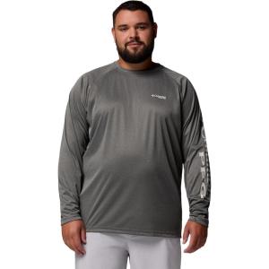 Columbia Men’s PFG Terminal Tackle Long Sleeve Shirt(Charcoal Heather/Cool Grey Logo)