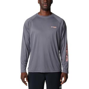 Columbia Men’s PFG Terminal Tackle Long Sleeve Shirt(City Grey/Tiki Pink Logo)