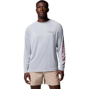 Columbia Men’s PFG Terminal Tackle Long Sleeve Shirt(Cool Grey/Dusty Crimson Logo)