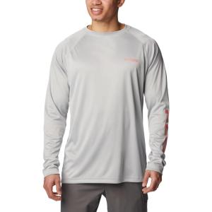 Columbia Men’s PFG Terminal Tackle Long Sleeve Shirt(Cool Grey/Salmon Logo)