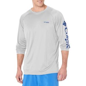 Columbia Men’s PFG Terminal Tackle Long Sleeve Shirt(Cool Grey/Vivid Blue Logo)