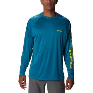 Columbia Men’s PFG Terminal Tackle Long Sleeve Shirt(Deep Marine/Laser Lemon Logo)