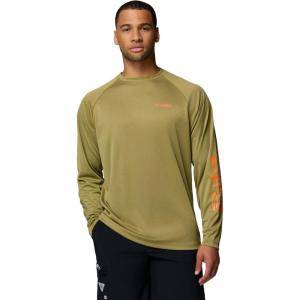 Columbia Men’s PFG Terminal Tackle Long Sleeve Shirt(Grove Green Heather/Spark Orange Logo)