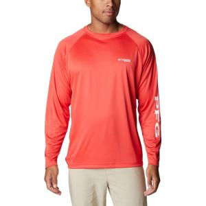 Columbia Men’s PFG Terminal Tackle Long Sleeve Shirt(Red Hibiscus/White Logo)