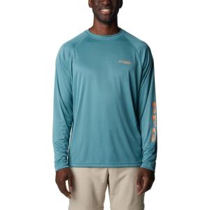Columbia Men’s PFG Terminal Tackle Long Sleeve Shirt(Tranquil Teal/Orange Reef Logo)
