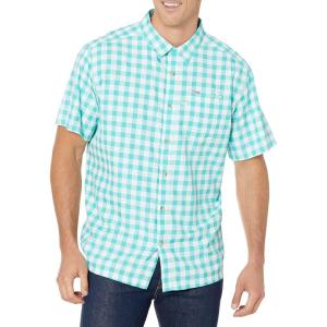 Columbia Men’s Super Slack Tide Camp Shirt Short Sleeve(Bright Aqua Palaka Plaid)