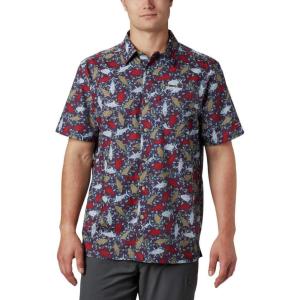 Columbia Men’s Super Slack Tide Camp Shirt Short Sleeve(Carbon Tribal Fish Print)