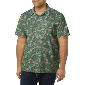 Columbia Men’s Super Slack Tide Camp Shirt Short Sleeve(City Grey Tribal Fish Print)