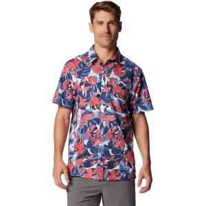 Columbia Men’s Super Slack Tide Camp Shirt Short Sleeve(Collegiate Navy Ikat Palms)