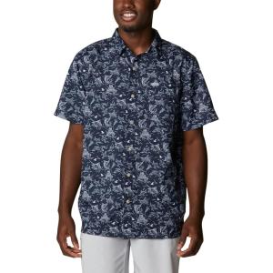 Columbia Men’s Super Slack Tide Camp Shirt Short Sleeve(Collegiate Navy Small Mighty Marlins Print)