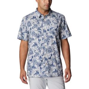 Columbia Men’s Super Slack Tide Camp Shirt Short Sleeve(Cool Grey Pfg Origins Print)