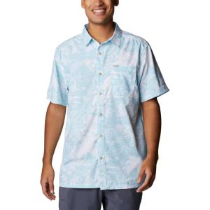 Columbia Men’s Super Slack Tide Camp Shirt Short Sleeve(Spring Blue Hula Fish Print)