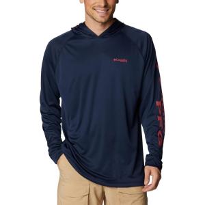 Columbia Men’s Terminal Tackle Hoodie(Collegiate Navy/Sunset Red Logo)