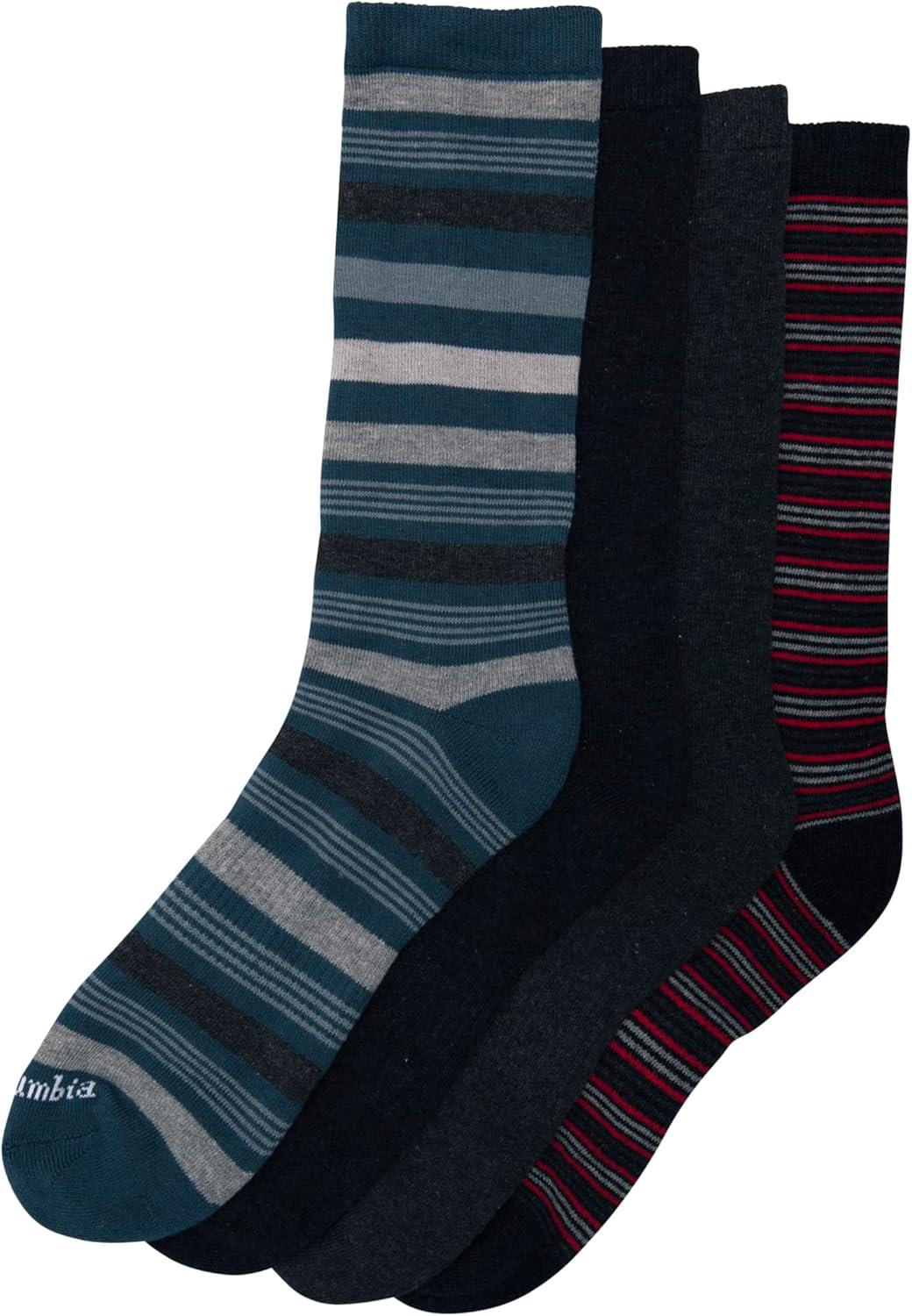 imageColumbia Mens 4 Pack Everyday Crew SocksNightwaveCharcoalBlackBrown 4 Pairs